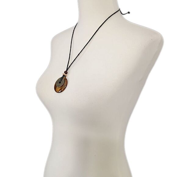 Tigers Eye Necklace Pendant Disc Coin Corded Bohemian Hippie Boho Chic Gypsy - Picture 6 of 16